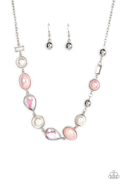 Paparazzi Accessories-Nautical Nirvana Pink Iridescent Pale Rosette Necklace Set