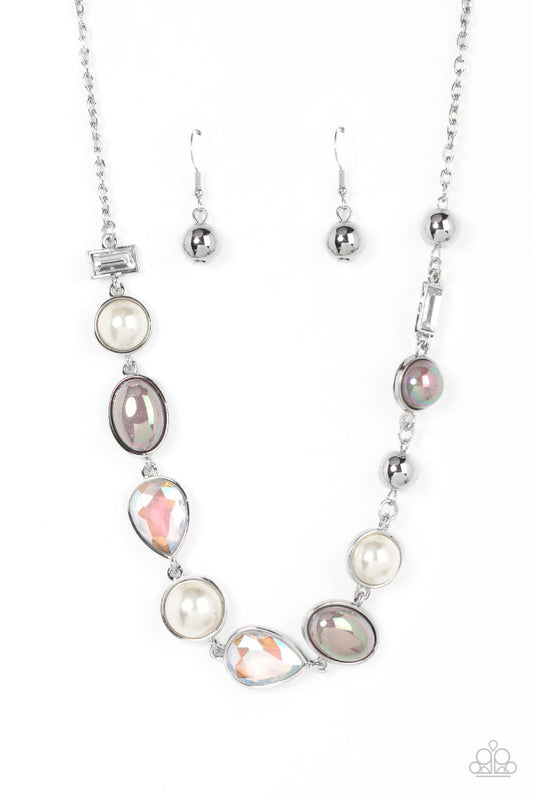 Paparazzi Accessories-Nautical Nirvana Silver Iridescent Pearly Teardrop Necklace Set