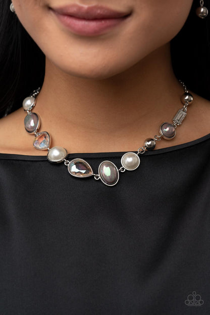Paparazzi Accessories-Nautical Nirvana Silver Iridescent Pearly Teardrop Necklace Set