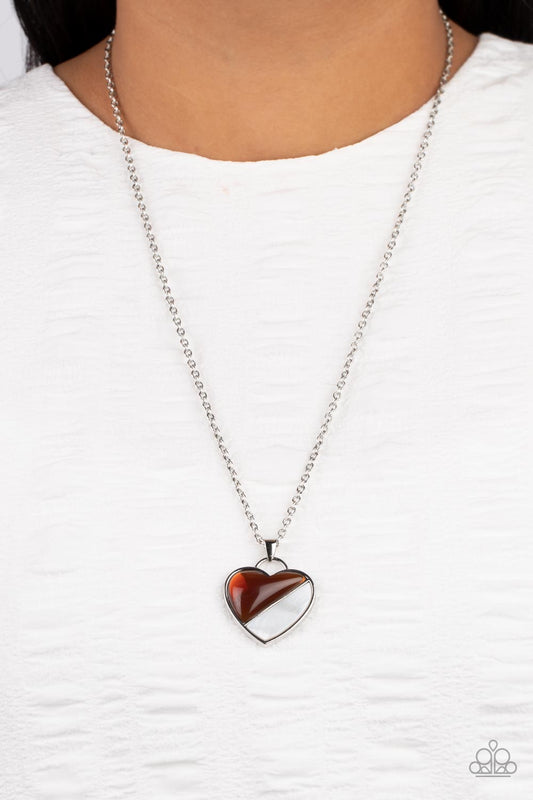 Paparazzi Accessories-Nautical Romance Brown Glassy Heart Necklace Set