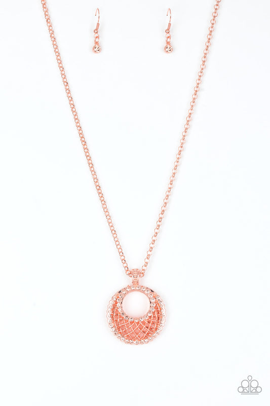 Paparazzi Accessories-Net Worth Copper Rhinestone Necklace Set