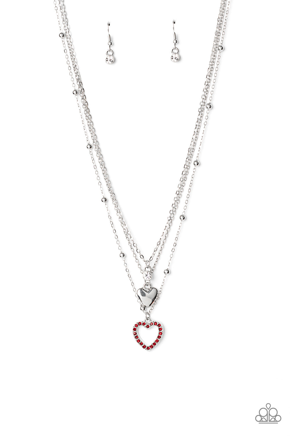 Paparazzi Accessories-Never Miss a Beat Red Charm Necklace Set