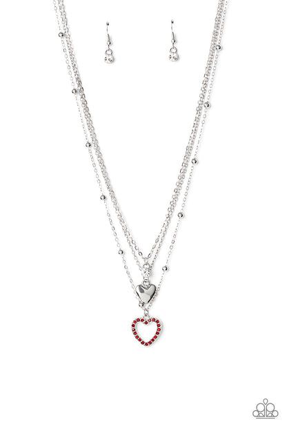 Paparazzi Accessories-Never Miss a Beat Red Charm Necklace Set