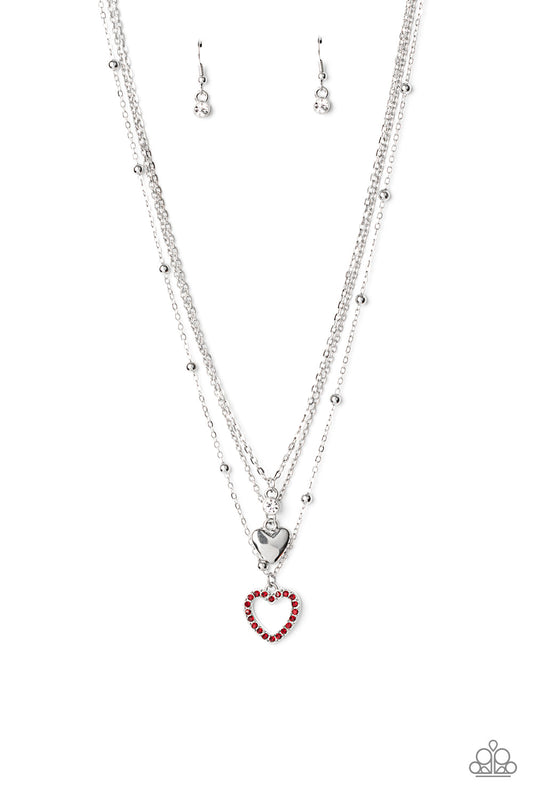 Paparazzi Accessories-Never Miss a Beat Red Charm Necklace Set