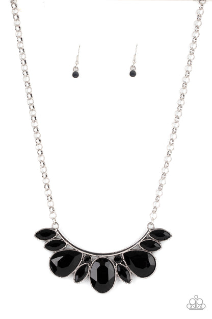 Paparazzi Accessories-Never SLAY Never Black Marquise Rhinestone Necklace Set