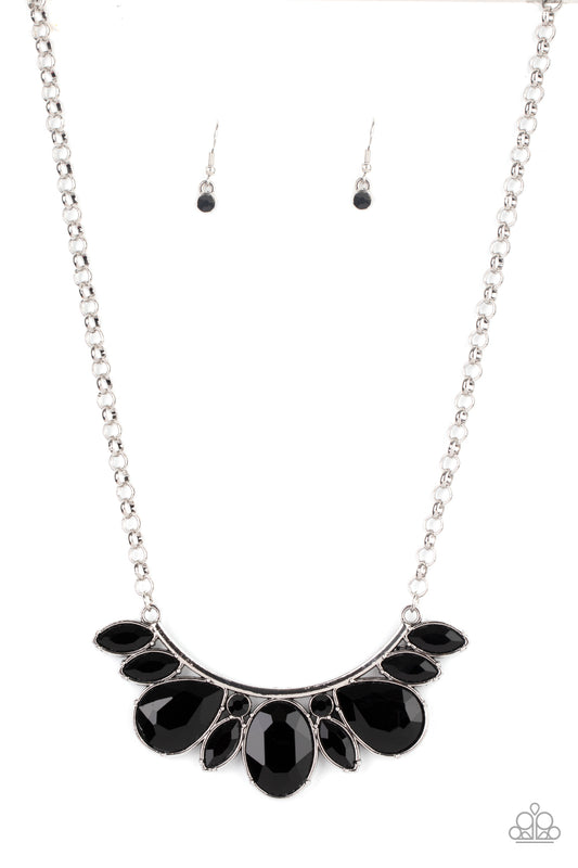 Paparazzi Accessories-Never SLAY Never Black Marquise Rhinestone Necklace Set