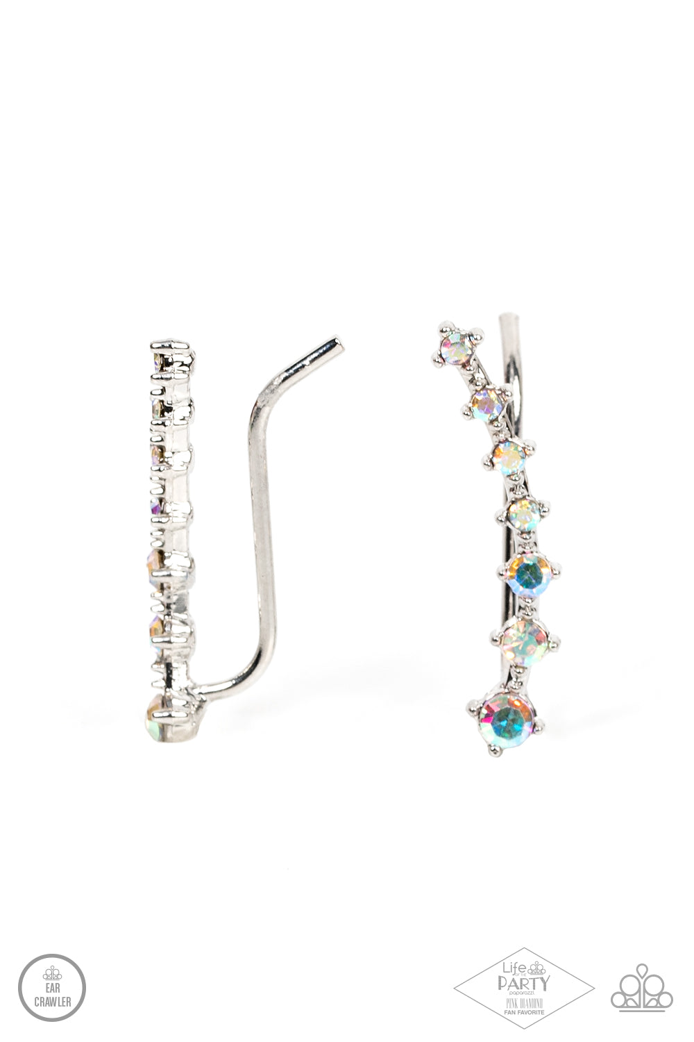 Paparazzi Accessories-New Age Nebula Multi Iridescent Rhinestone Crawler Earrings