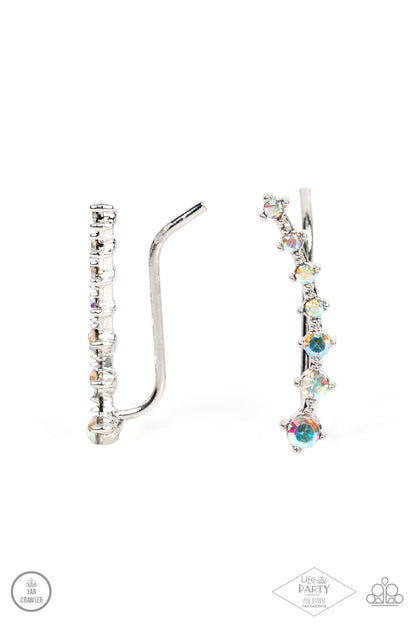 Paparazzi Accessories-New Age Nebula Multi Iridescent Rhinestone Crawler Earrings