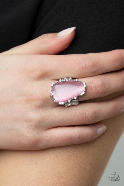 Paparazzi Accessories-Newport Nouveau Pink Cat's Eye Stone Ring