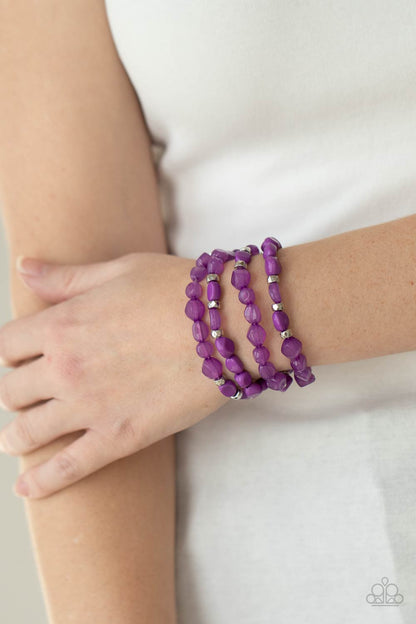 Paparazzi Accessories-Nice GLOWING! Purple Opaque Silver Bead Bracelet