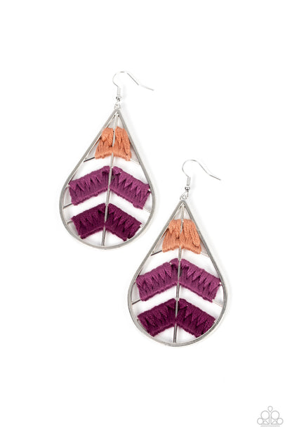 Paparazzi Accessories-Nice Threads Purple Weave Silver Teardrop Earrings