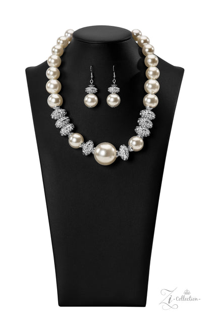 Paparazzi Accessories-Noble Exaggerated White Pearl 2023 ZI Necklace Set