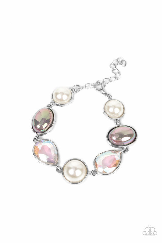 Paparazzi Accessories-Nostalgically Nautical Silver Iridescent Pearly Bracelet