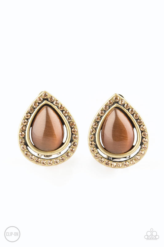 Paparazzi Accessories-Noteworthy Shimmer Brass Earrings