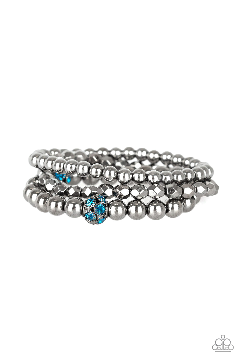 Paparazzi Accessories-Noticeably Noir Blue Rhinestone Bracelet