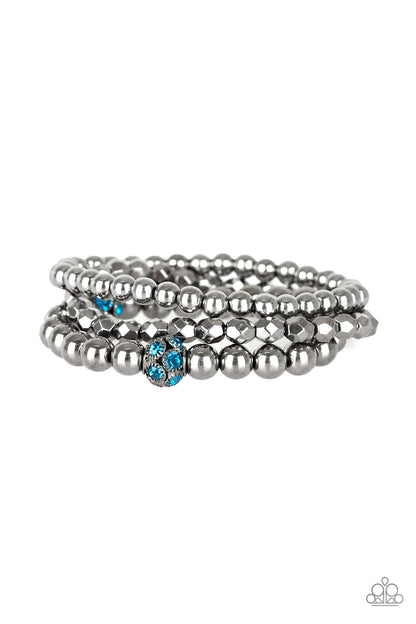 Paparazzi Accessories-Noticeably Noir Blue Rhinestone Bracelet