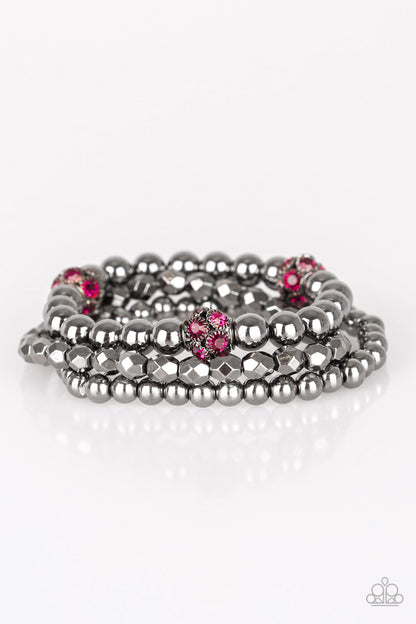 Paparazzi Accessories-Noticeably Noir Pink Bracelet