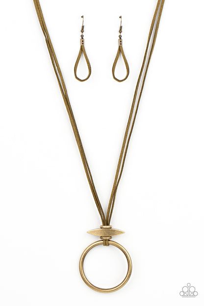 Paparazzi Accessories-Noticeably Nomad Green Marquise Brass Necklace Set
