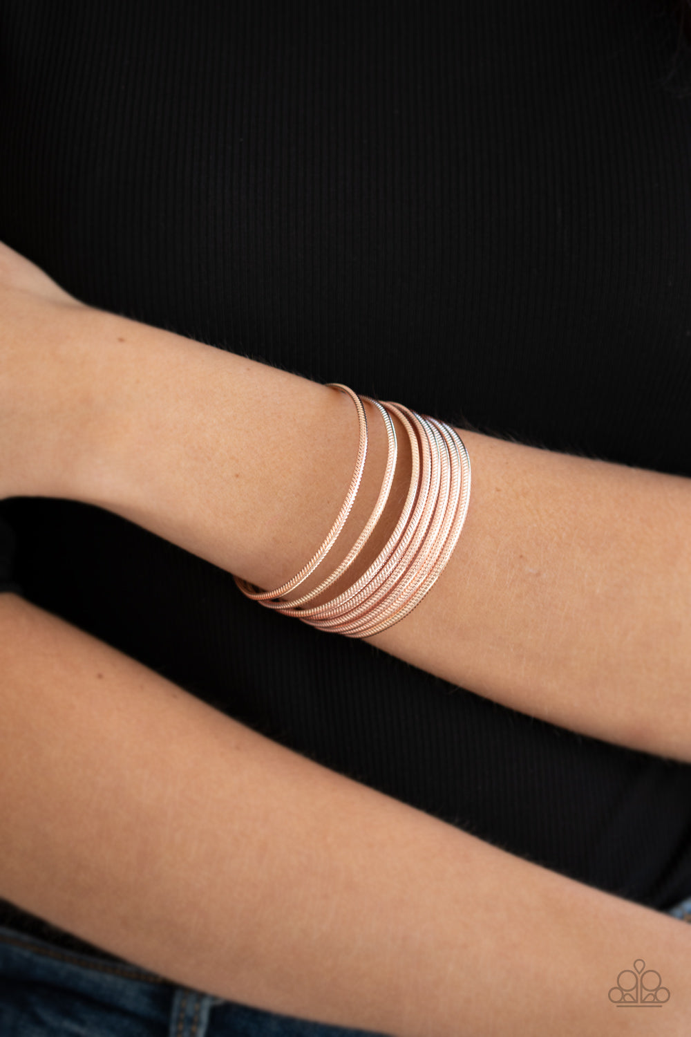 Paparazzi Accessories-Now Watch Me Stack Rose Gold Curl Bracelet