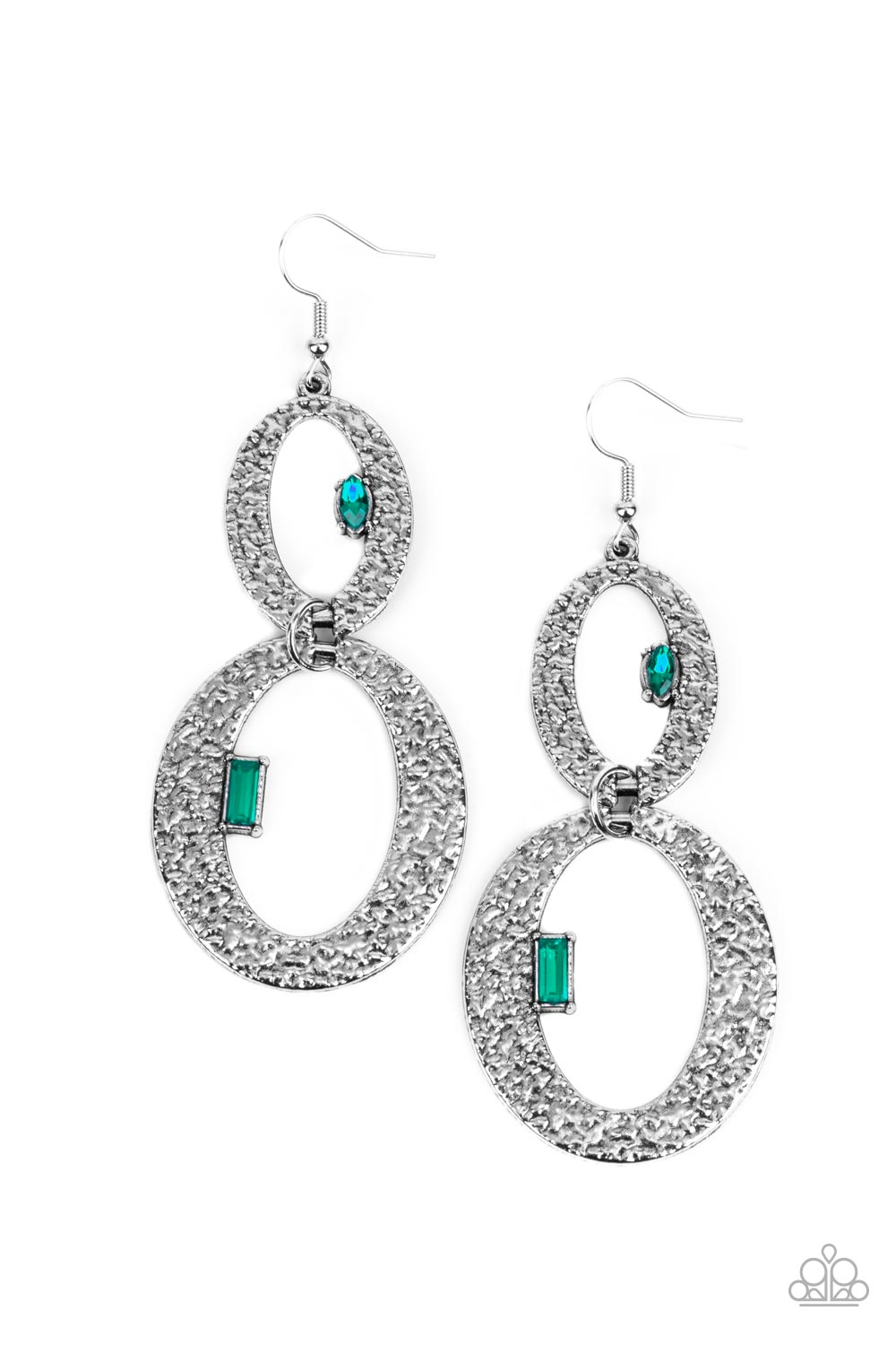 Paparazzi Accessories-OVAL and OVAL Again Glamorous Marquise Green Rhinestone Earrings