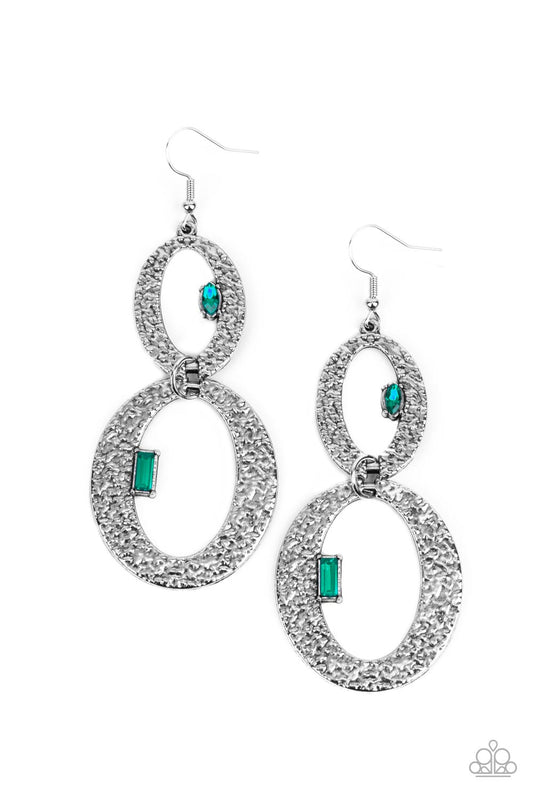 Paparazzi Accessories-OVAL and OVAL Again Glamorous Marquise Green Rhinestone Earrings
