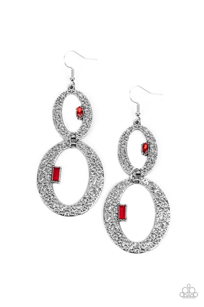 Paparazzi Accessories-OVAL and OVAL Again Red Rhinestone Oval Earrings