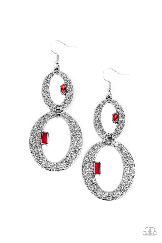 Paparazzi Accessories-OVAL and OVAL Again Red Emerald Rhinestone Earrings