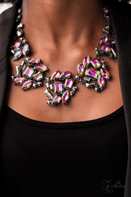 Paparazzi Accessories-Obsessed Oil Spill/Hematite 2023 ZI Necklace Set