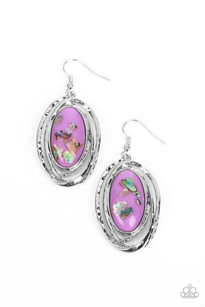 Paparazzi Accessories-Ocean Floor Oracle Purple Iridescent Shell Earrings