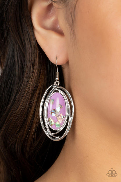 Paparazzi Accessories-Ocean Floor Oracle Purple Iridescent Shell Earrings