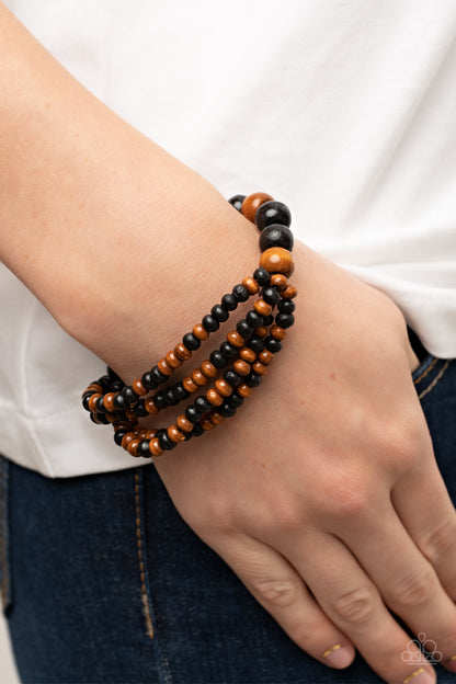 Paparazzi Accessories-Oceania Oasis Black Dainty Brown Wooden Bead Bracelet