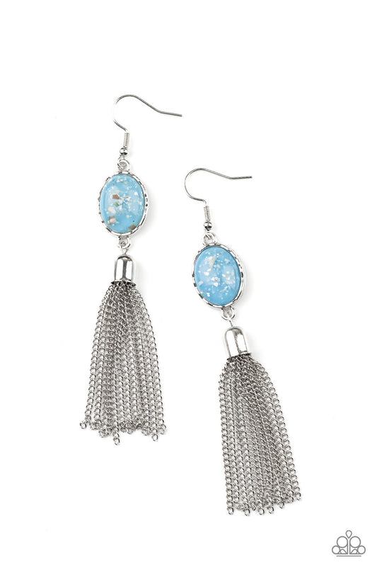 Paparazzi Accessories-Oceanic Opalescence Blue Glassy Bead Earrings