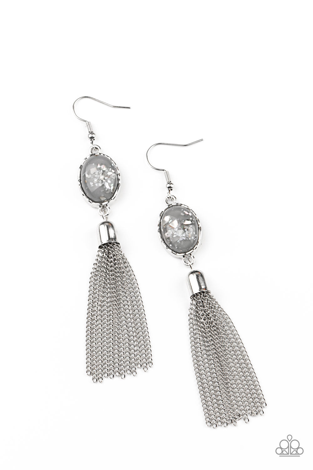 Paparazzi Accessories-Oceanic Opalescence Glassy Gray Bead Tassel Earrings