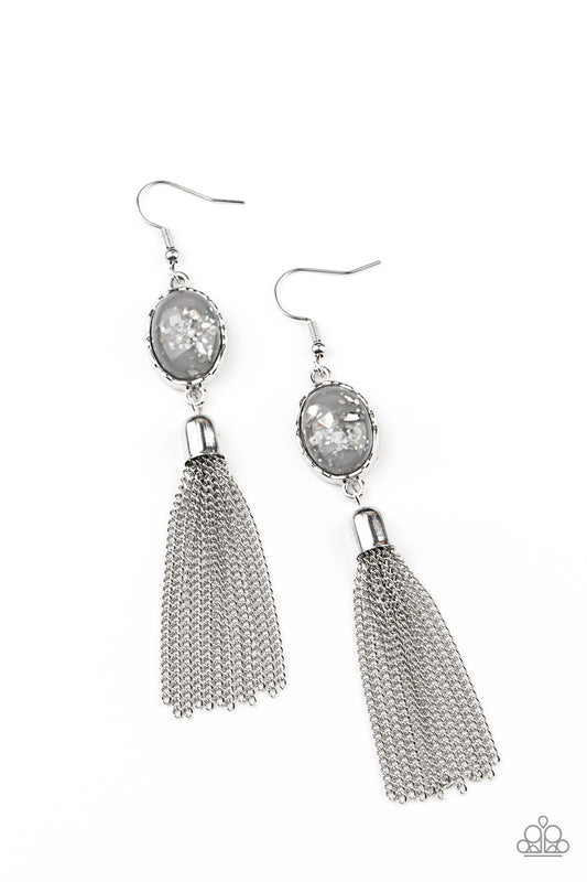 Paparazzi Accessories-Oceanic Opalescence Glassy Gray Bead Tassel Earrings