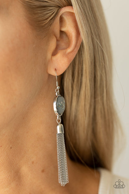 Paparazzi Accessories-Oceanic Opalescence Glassy Gray Bead Tassel Earrings