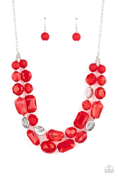 Paparazzi Accessories-Oceanic Opulence Red Glassy Bead Necklace Set