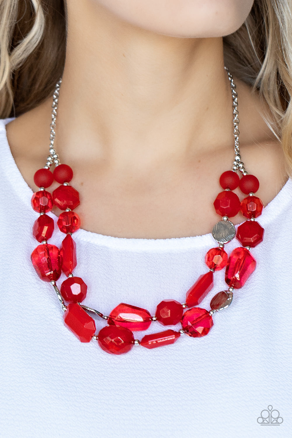Paparazzi Accessories-Oceanic Opulence Red Glassy Bead Necklace Set