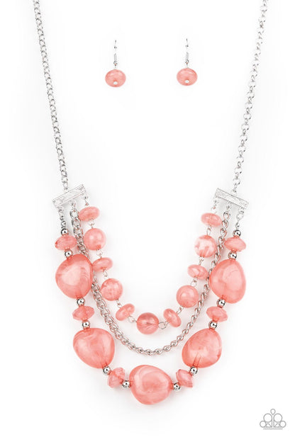 Paparazzi Accessories-Oceanside Service Pink Cloudy Glass Bead Necklace Set