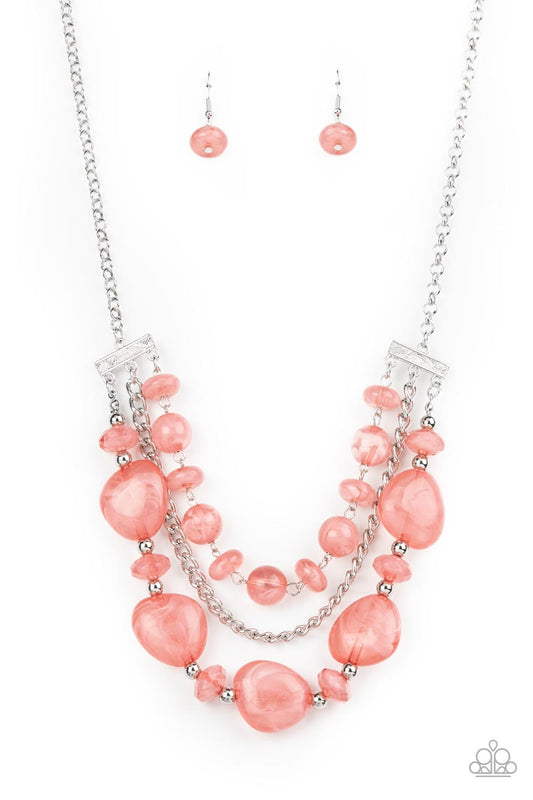 Paparazzi Accessories-Oceanside Service Pink Cloudy Glass Bead Necklace Set