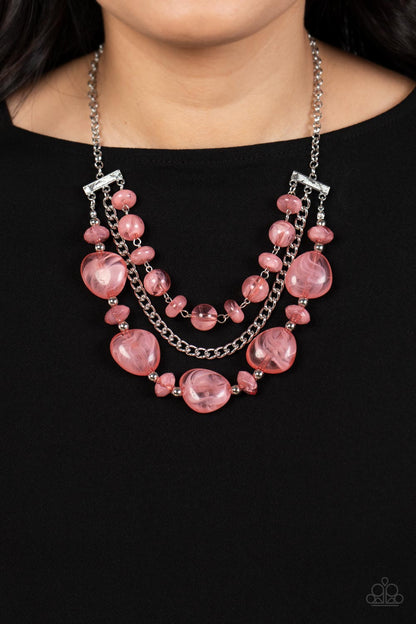 Paparazzi Accessories-Oceanside Service Pink Cloudy Glass Bead Necklace Set
