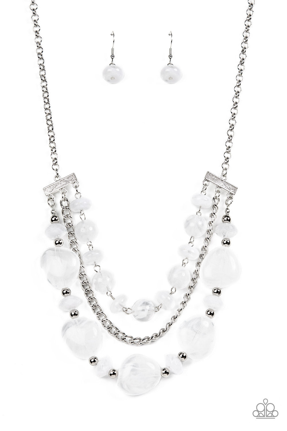 Paparazzi Accessories-Oceanside Service White Cloudy Glass Bead Necklace Set