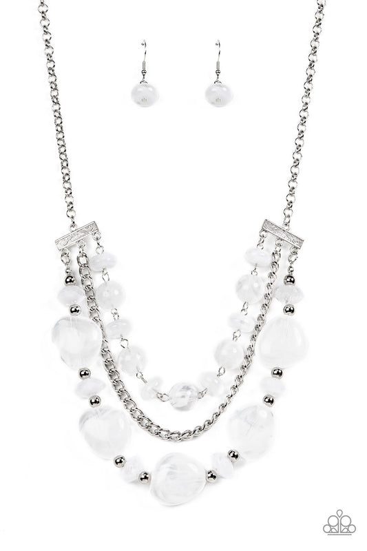 Paparazzi Accessories-Oceanside Service White Cloudy Glass Bead Necklace Set