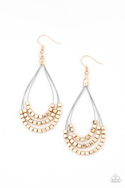 Paparazzi Accessories-Off The Blocks Shimmer Gold Cube Earrings