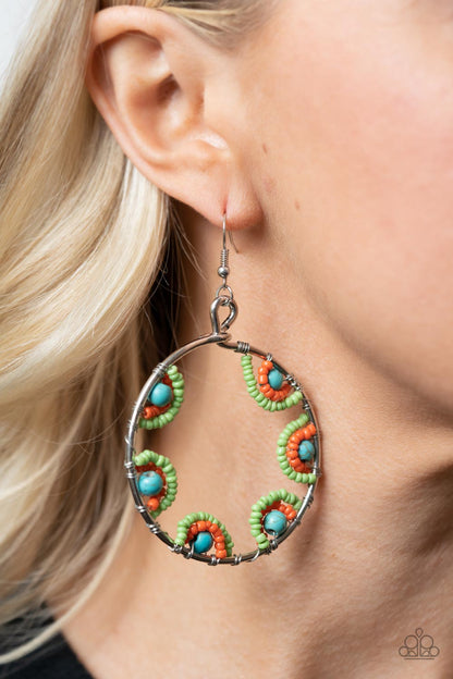 Paparazzi Accessories-Off The Rim Green/Orange Seed Bead Earrings