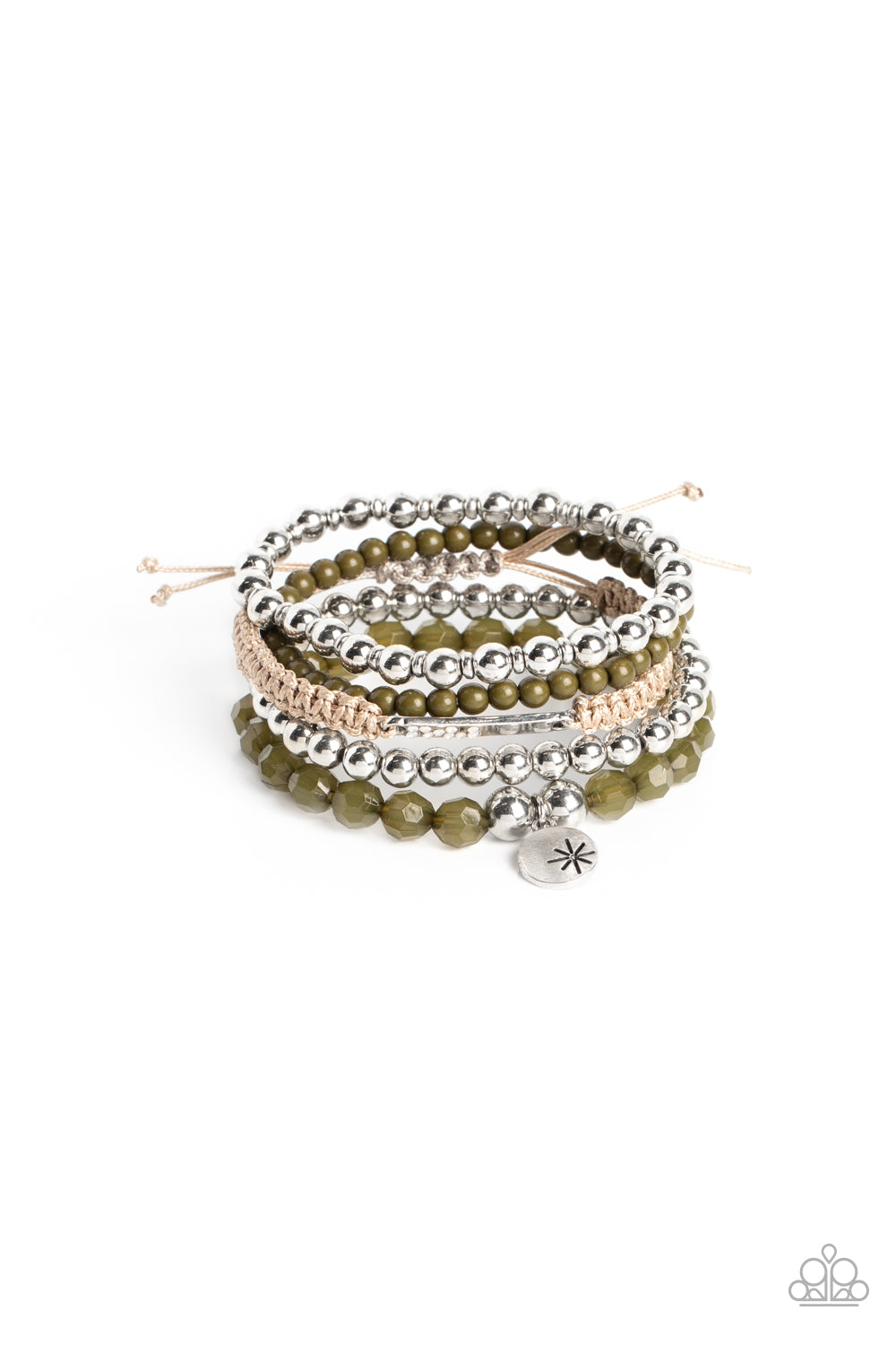 Paparazzi Accessories-Offshore Outing Olive Green Bead Opalescent Bracelet