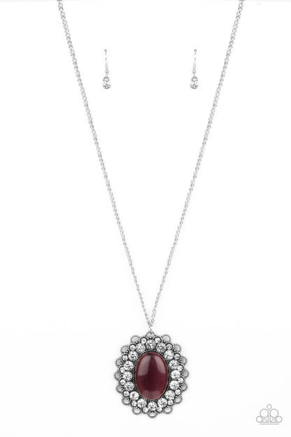 Paparazzi Accessories-Oh My Medallion Purple White Rhinestone Petal Necklace Set