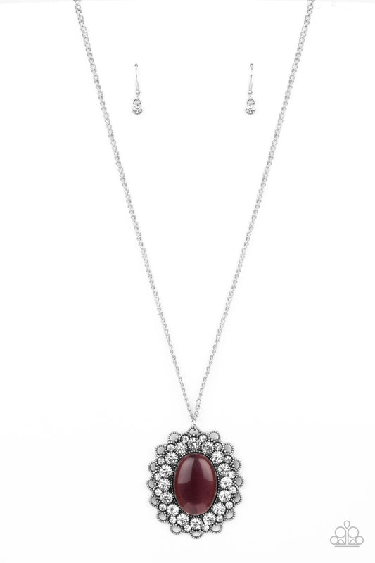 Paparazzi Accessories-Oh My Medallion Purple White Rhinestone Petal Necklace Set