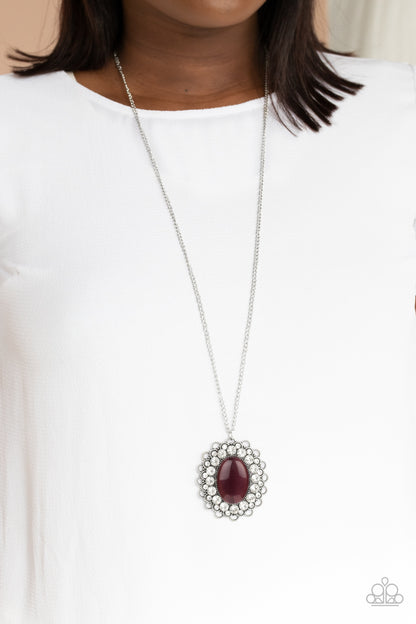 Paparazzi Accessories-Oh My Medallion Purple White Rhinestone Petal Necklace Set