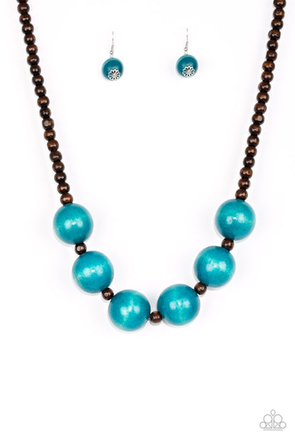 Paparazzi Accessories-Oh My Miami Blue/Brown Wood Necklace Set