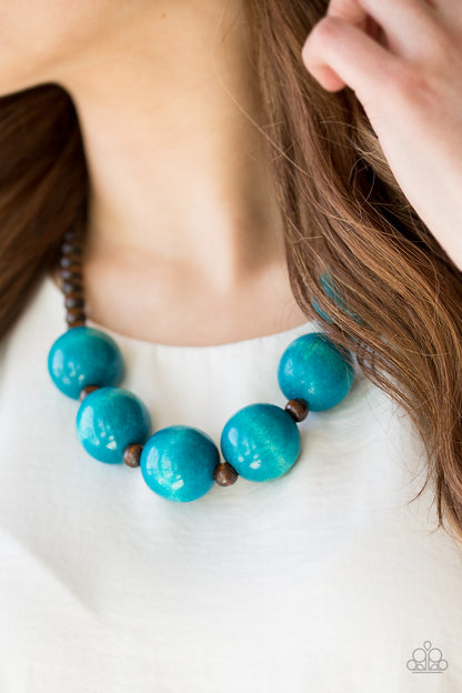 Paparazzi Accessories-Oh My Miami Blue/Brown Wood Necklace Set